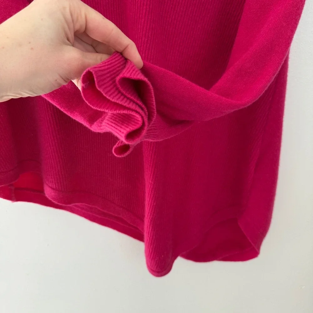 Rachel Zoe Magenta‎ Pink 100% Cashmere Ribbed Asymmetrical V-Neck Sweater XS - Picture 5 of 10
